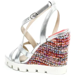 Suèi - Wedged Sandals of Multicolor Fabric - Handmade in Italy - Luxury Exclusive Collection - Avvenice