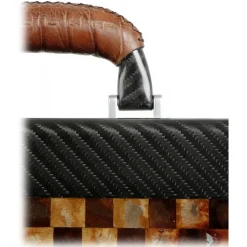 TecknoMonster - Amaya L - Business Case - Briefcase in Carbon Fiber and Leather Crocodile - Brown - Luxury Collection - Avvenice