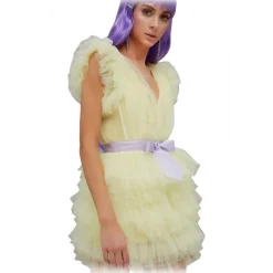 Teen Idol - Orione Tulle Mini Dress with Shoulders - Yellow - Dresses - Teen-Ager - Luxury Exclusive Collection - Avvenice