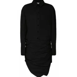 The Attico - Black Asymmetric Hem Cotton Shirt Dress - The Attico Exclusive Luxury Collection - Avvenice