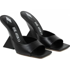 The Attico - Black Leather Cheope Mules - The Attico Exclusive Luxury Collection - Avvenice
