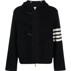 Thom Browne - Boiled Wool Half Cardigan Stitch Hooded 4-Bar Duffle Jacket - Thom Browne Exclusive Luxury Collection - Avvenice