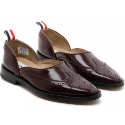 Thom Browne - Burgundy Calf Leather Slip On Brogues - Thom Browne Exclusive Luxury Collection - Avvenice