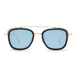 Thom Browne - Navy & Gold Mesh Side Sunglasses - Thom Browne Eyewear - Avvenice