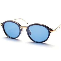 Thom Browne - Round Navy & Gold Sunglasses - 18K Gold - Thom Browne Eyewear - Avvenice