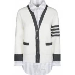 Thom Browne - White and Grey Layered Cardigan - Thom Browne Exclusive Luxury Collection - Avvenice