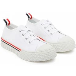 Thom Browne - White Canvas Low Top Sneakers - Thom Browne Exclusive Luxury Collection - Avvenice