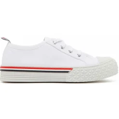 Thom Browne - White Canvas Low Top Sneakers - Thom Browne Exclusive Luxury Collection - Avvenice