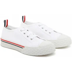 Thom Browne - White Cotton Stripe Trim Sneakers - Thom Browne Exclusive Luxury Collection - Avvenice