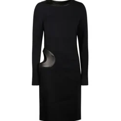 Tom Ford - Black Leather Cut Out Long Sleeved Dress - Tom Ford Exclusive Luxury Collection - Avvenice