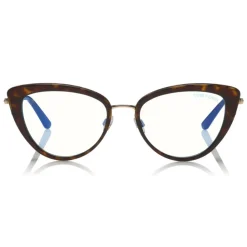 Tom Ford - Block Optical Glasses - Cat-Eye Metal Optical Glasses - Dark Havana- FT5580-B - Optical Glasses - Tom Ford Eyewear - Avvenice