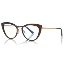 Tom Ford - Block Optical Glasses - Cat-Eye Metal Optical Glasses - Dark Havana- FT5580-B - Optical Glasses - Tom Ford Eyewear - Avvenice