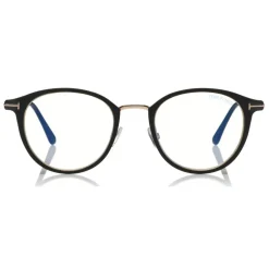 Tom Ford - Blue Block Optical Glasses - Round Metal Optical Glasses - Black - FT5528-B - Optical Glasses - Tom Ford Eyewear - Avvenice
