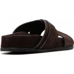 Tom Ford - Chocolate Brown Calf Suede Crossover Logo Strap Slides - Tom Ford Exclusive Luxury Collection - Avvenice