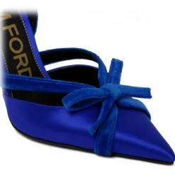 Tom Ford - Electric Blue Satin and Velvet Bow Slingback - Tom Ford Exclusive Luxury Collection - Avvenice