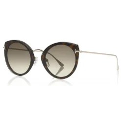 Tom Ford - Jess Sunglasses - Round Metal and Acetate Sunglasses - Dark Havana - FT0683 - Sunglasses - Tom Ford Eyewear - Avvenice