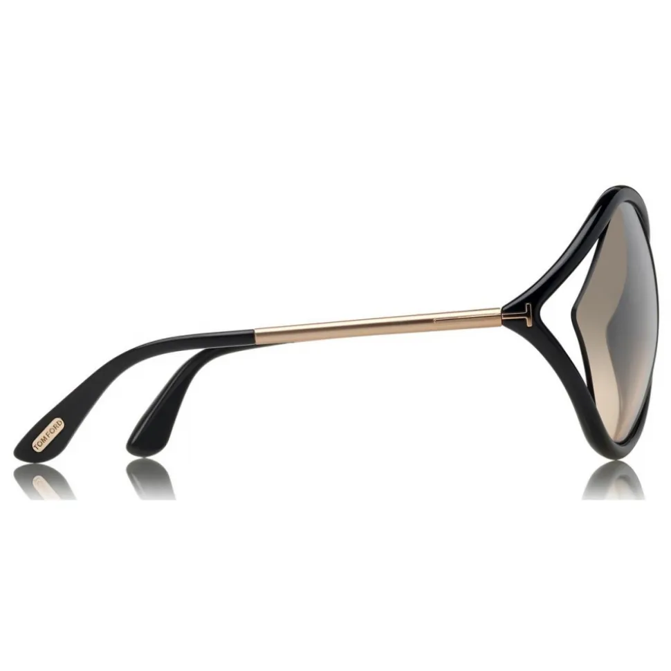 Tom Ford - Liora Sunglasses - Oversize Round Acetate Sunglasses - Black - FT0528 - Sunglasses - Tom Ford Eyewear - Avvenice