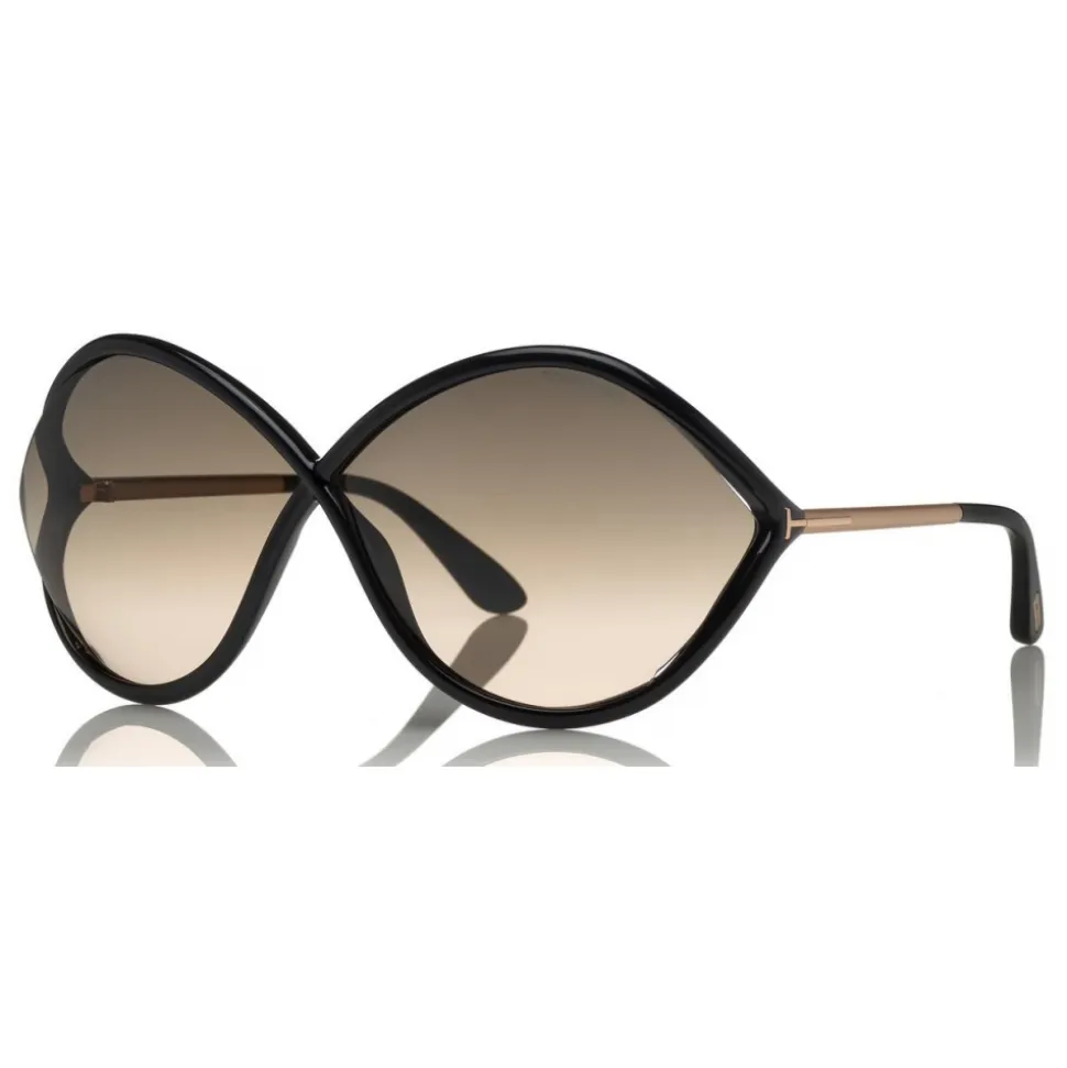 Tom Ford - Liora Sunglasses - Oversize Round Acetate Sunglasses - Black - FT0528 - Sunglasses - Tom Ford Eyewear - Avvenice