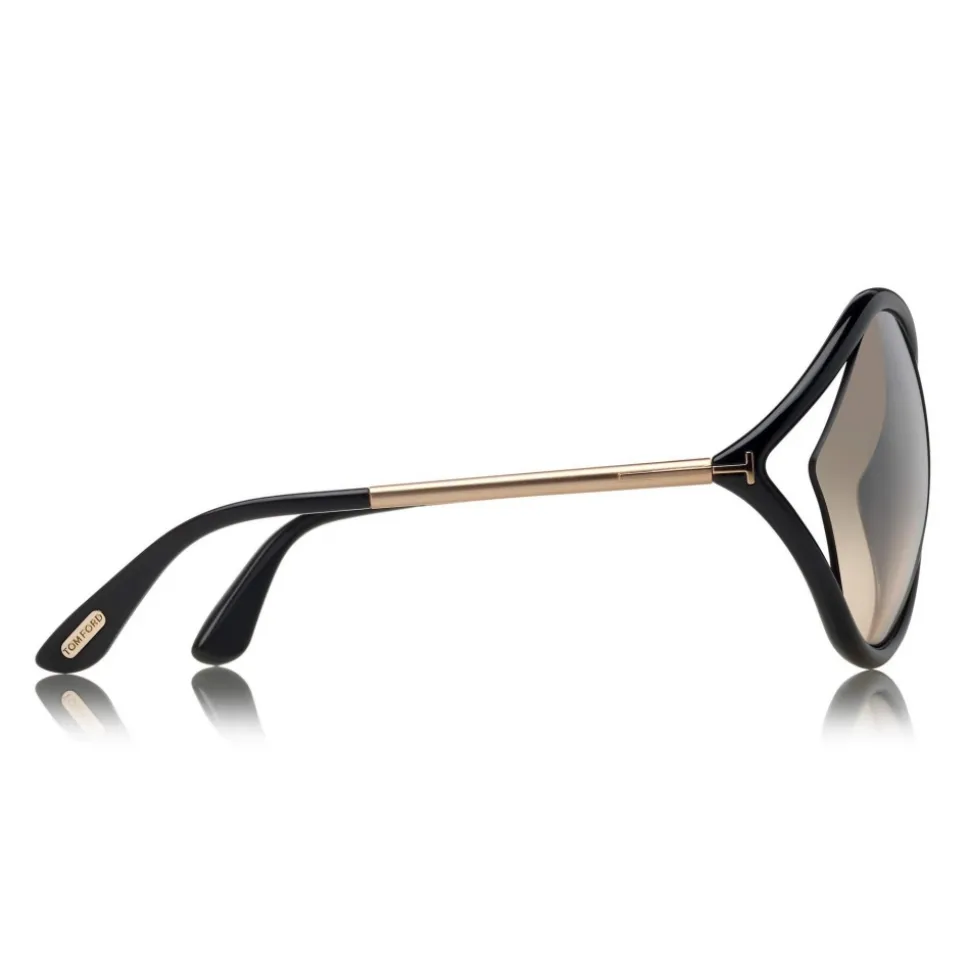 Tom Ford - Liora Sunglasses - Oversized Round Acetate Sunglasses - FT0528 - Black - Tom Ford Eyewear - Avvenice