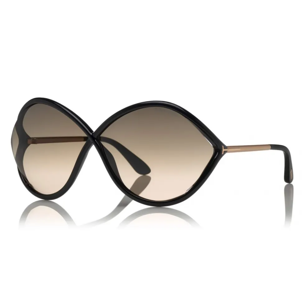 Tom Ford - Liora Sunglasses - Oversized Round Acetate Sunglasses - FT0528 - Black - Tom Ford Eyewear - Avvenice