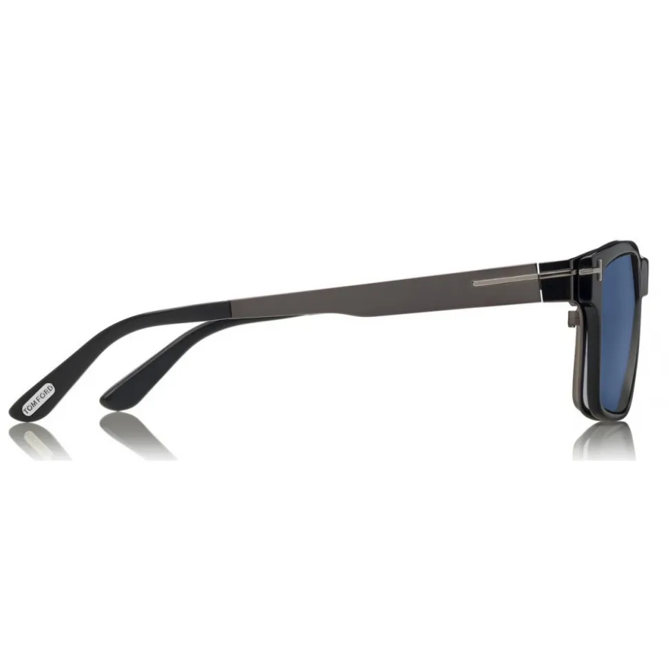 Tom Ford - Magnetic Clip Sunglasses - Square Metal Sunglasses - Ruthenium Black - FT5475 - Sunglasses - Tom Ford Eyewear - Avvenice