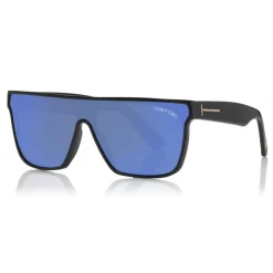 Tom Ford - Wyhat Sunglasses - Soft Rectangular Acetate Sunglasses - FT0709 - Black Mirror Blu - Tom Ford Eyewear - Avvenice