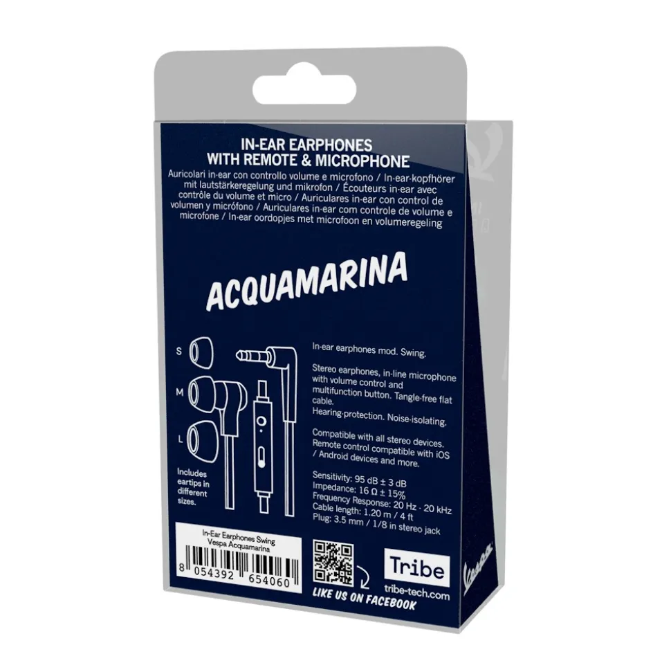 Tribe - Aquamarina - Vespa - Earphones with Microphone and Multifunctional Command - Smartphone - Avvenice