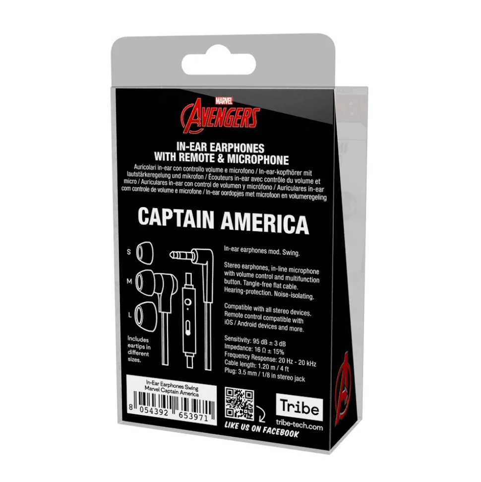 Tribe - Captain America - Marvel - Earphones with Microphone and Multifunctional Command - Smartphone - Avvenice