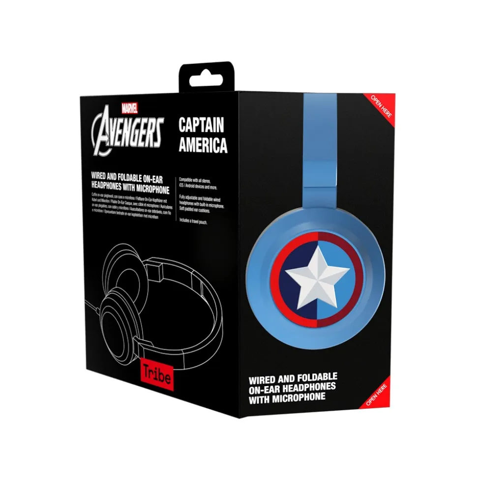 Tribe - Captain America - Marvel - Headphones with Foldable Microphone - 3.5 mm Jack - Smartphone, PC, PS4 and Xbox - Avvenice