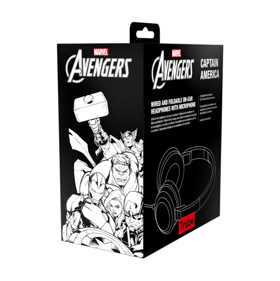 Tribe - Captain America - Marvel - Headphones with Foldable Microphone - 3.5 mm Jack - Smartphone, PC, PS4 and Xbox - Avvenice