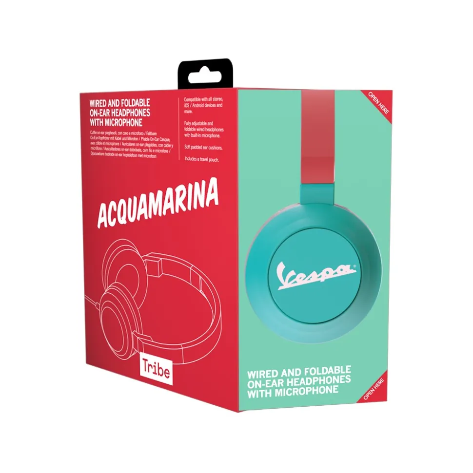 Tribe - Vespa Aquamarine - Vespa Special - Headphones with Foldable Microphone - 3.5 mm Jack - Smartphone, PC, PS4 and Xbox - Avvenice