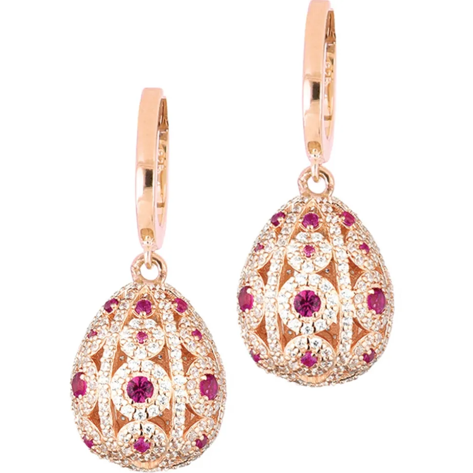 Tsars Collection - Alexandra Pavè Vertical Fuchsia Earrings - Handmade in Swiss - Luxury Exclusive Collection - Avvenice