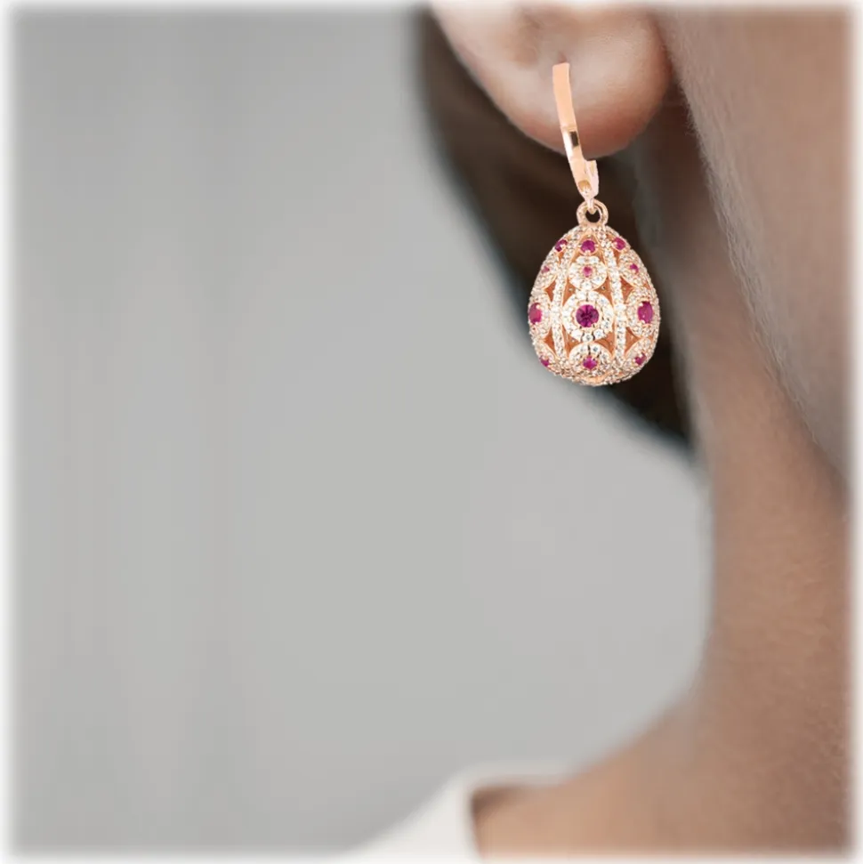 Tsars Collection - Alexandra Pavè Vertical Fuchsia Earrings - Handmade in Swiss - Luxury Exclusive Collection - Avvenice