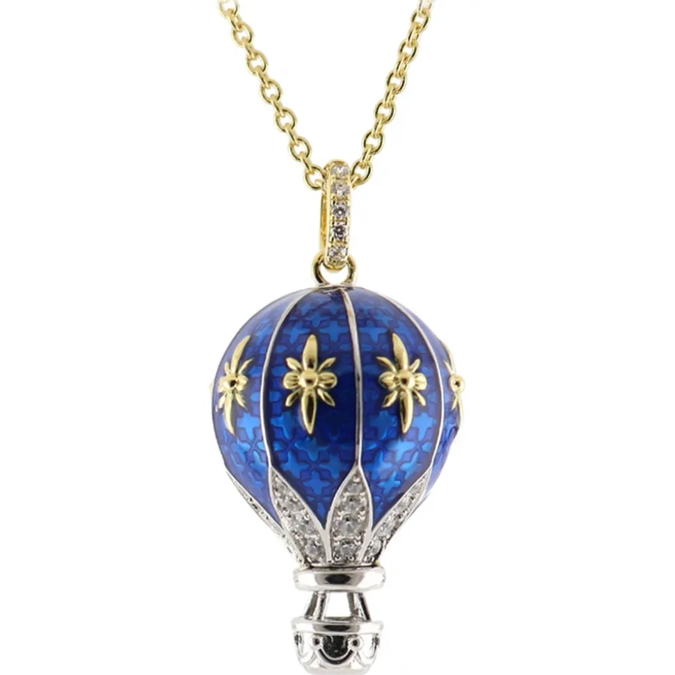 Tsars Collection - Bicolor Blue Hot Air Balloon Necklace with Zircons - Handmade in Swiss - Luxury Exclusive Collection - Avvenice