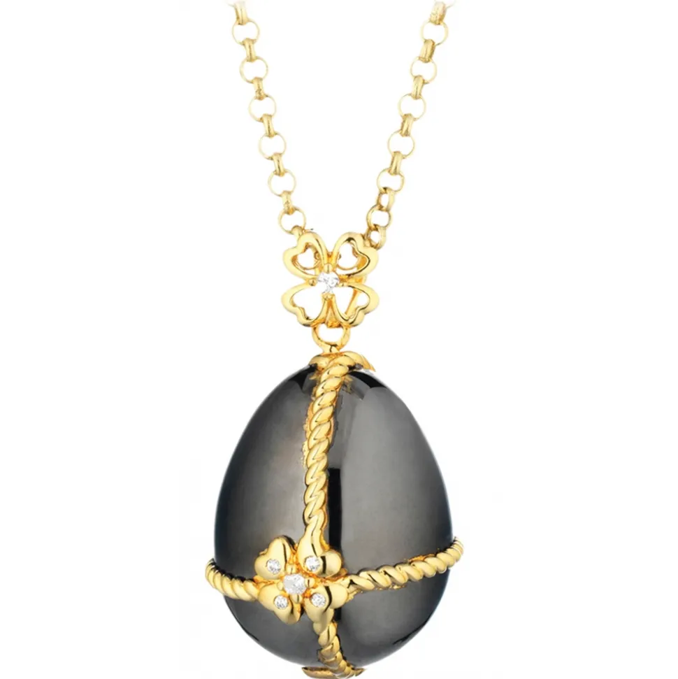 Tsars Collection - Black Four-Leaf Clover Gold Necklace - Handmade in Swiss - Luxury Exclusive Collection - Avvenice