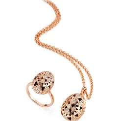 Tsars Collection - Jasmine Flower Necklace in Pink Silver and Onyx - Handmade in Swiss - Luxury Exclusive Collection - Avvenice