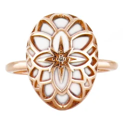 Tsars Collection - Silver Rose with White Agate Ring - Handmade in Swiss - Luxury Exclusive Collection - Avvenice