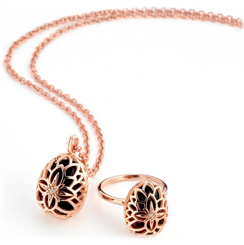 Tsars Collection - Windrose Necklace in Pink Silver and Onyx - Handmade in Swiss - Luxury Exclusive Collection - Avvenice