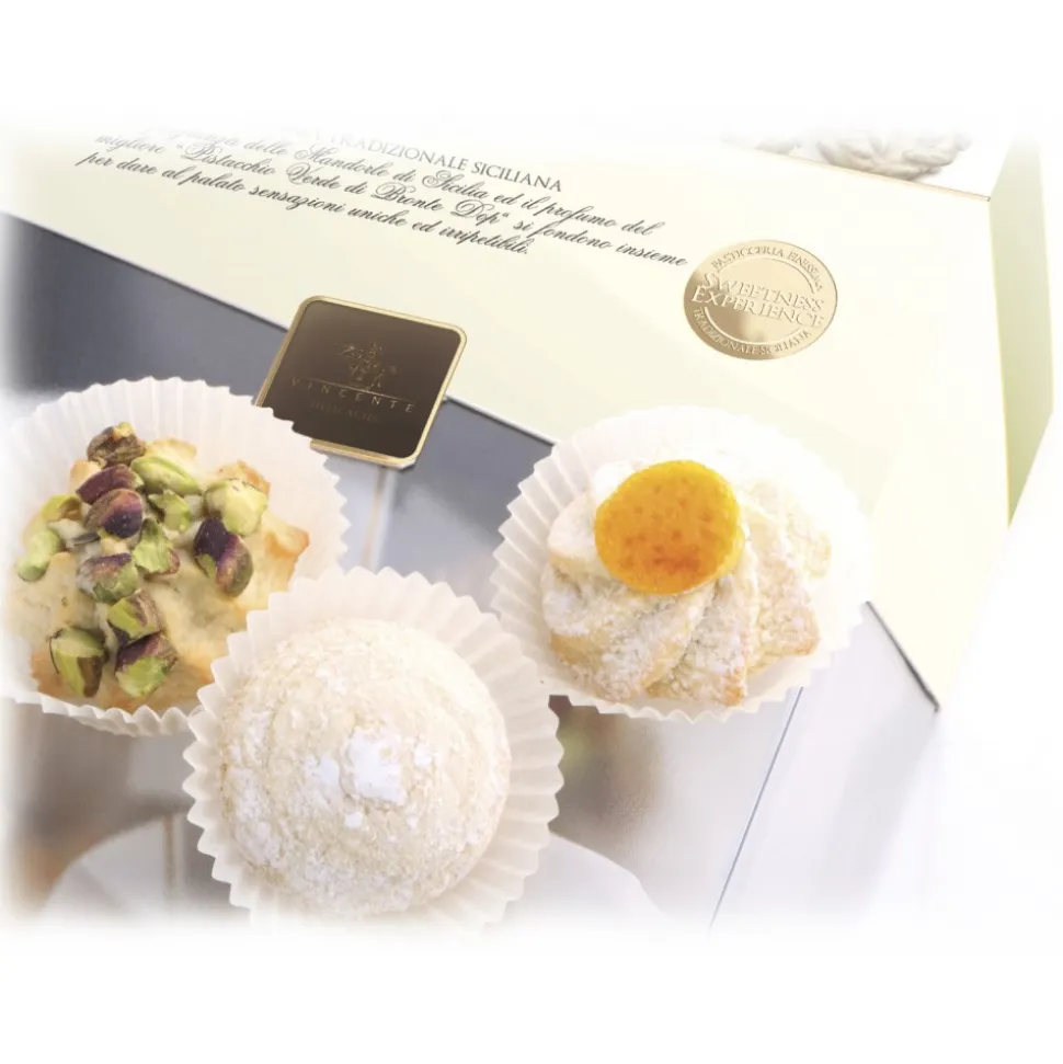 Vincente Delicacies - Almond Cookies with Sicilian Pistachios - Fine Pastry with Almonds in Crystal Box - Avvenice