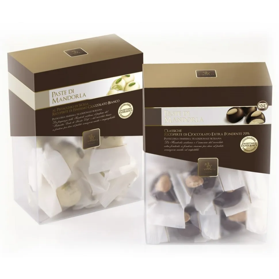 Vincente Delicacies - Classic Almond Cookies Covered With 70% Extra-Dark Chocolate - Crystal Box - Avvenice