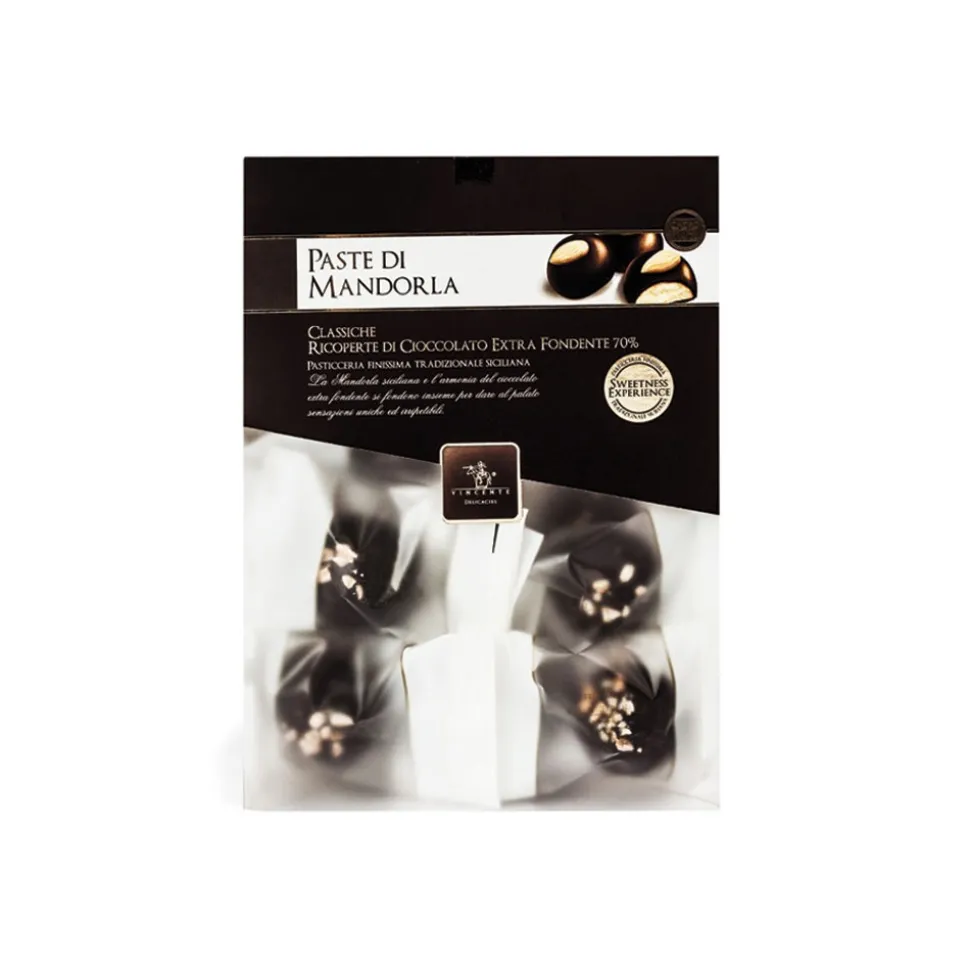 Vincente Delicacies - Classic Almond Cookies Covered With 70% Extra-Dark Chocolate - Crystal Box - Avvenice