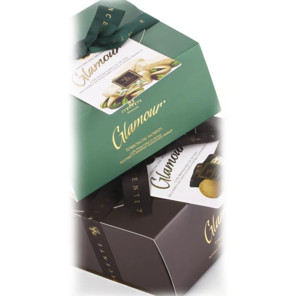 Vincente Delicacies - Soft Almond Nougat Candies and Covered with 70% Extra-Dark Chocolate - Glamour - Ribbon Box - Avvenice