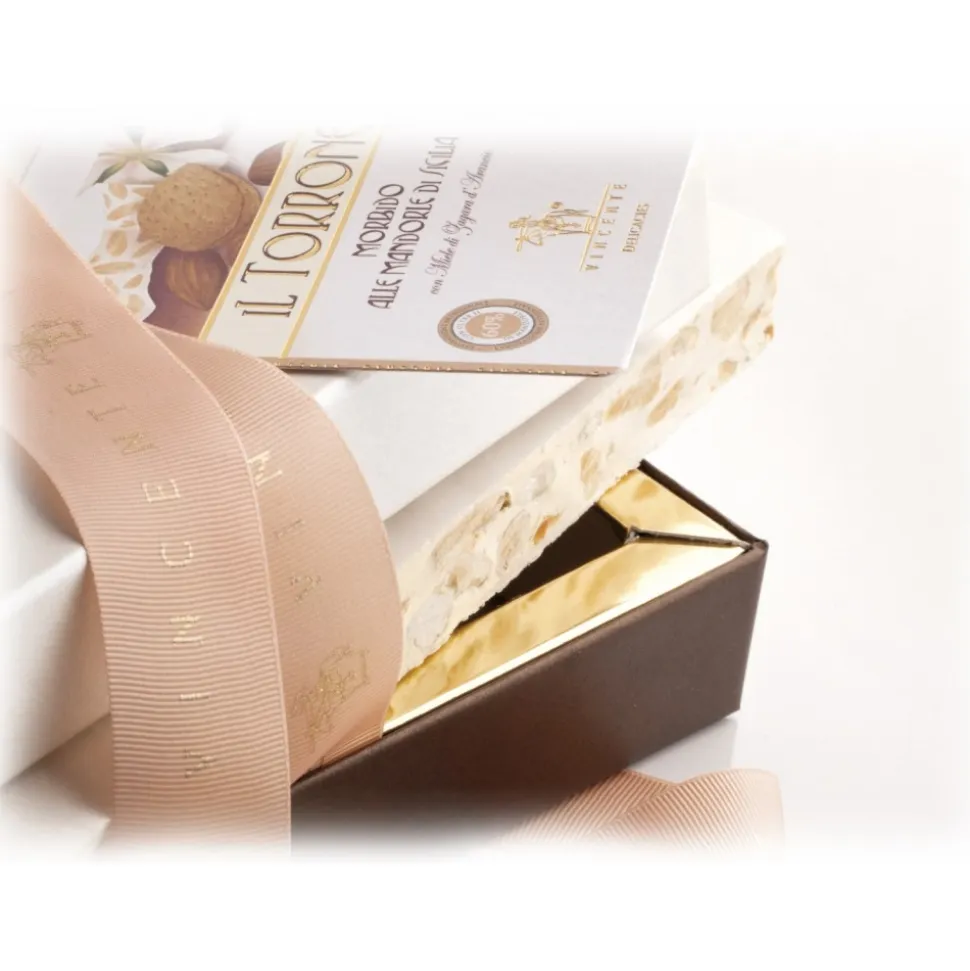 Vincente Delicacies - Soft Nougat Bar with Sicilian Almonds - Ribbon Box - Avvenice