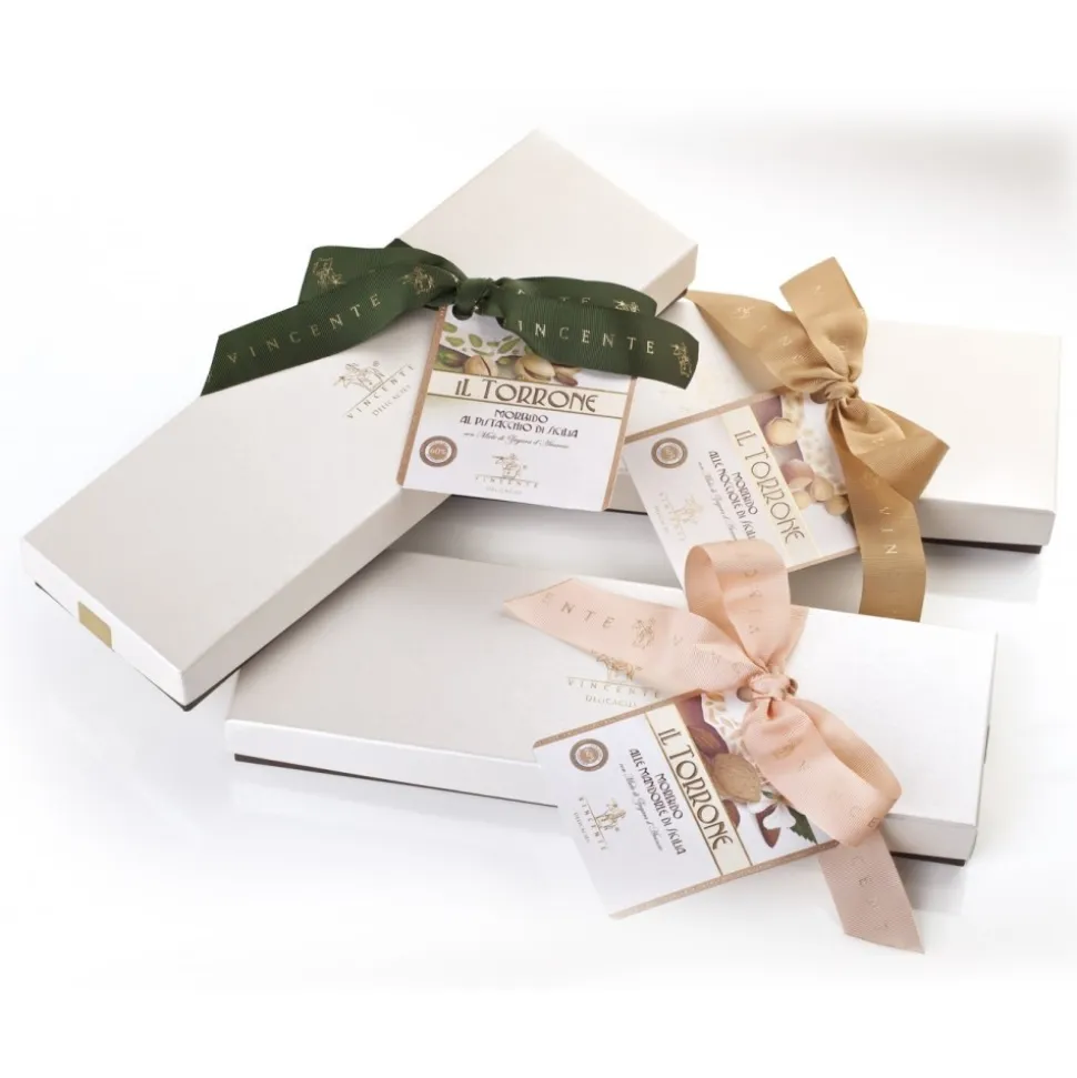 Vincente Delicacies - Soft Nougat Bar with Sicilian Almonds - Ribbon Box - Avvenice