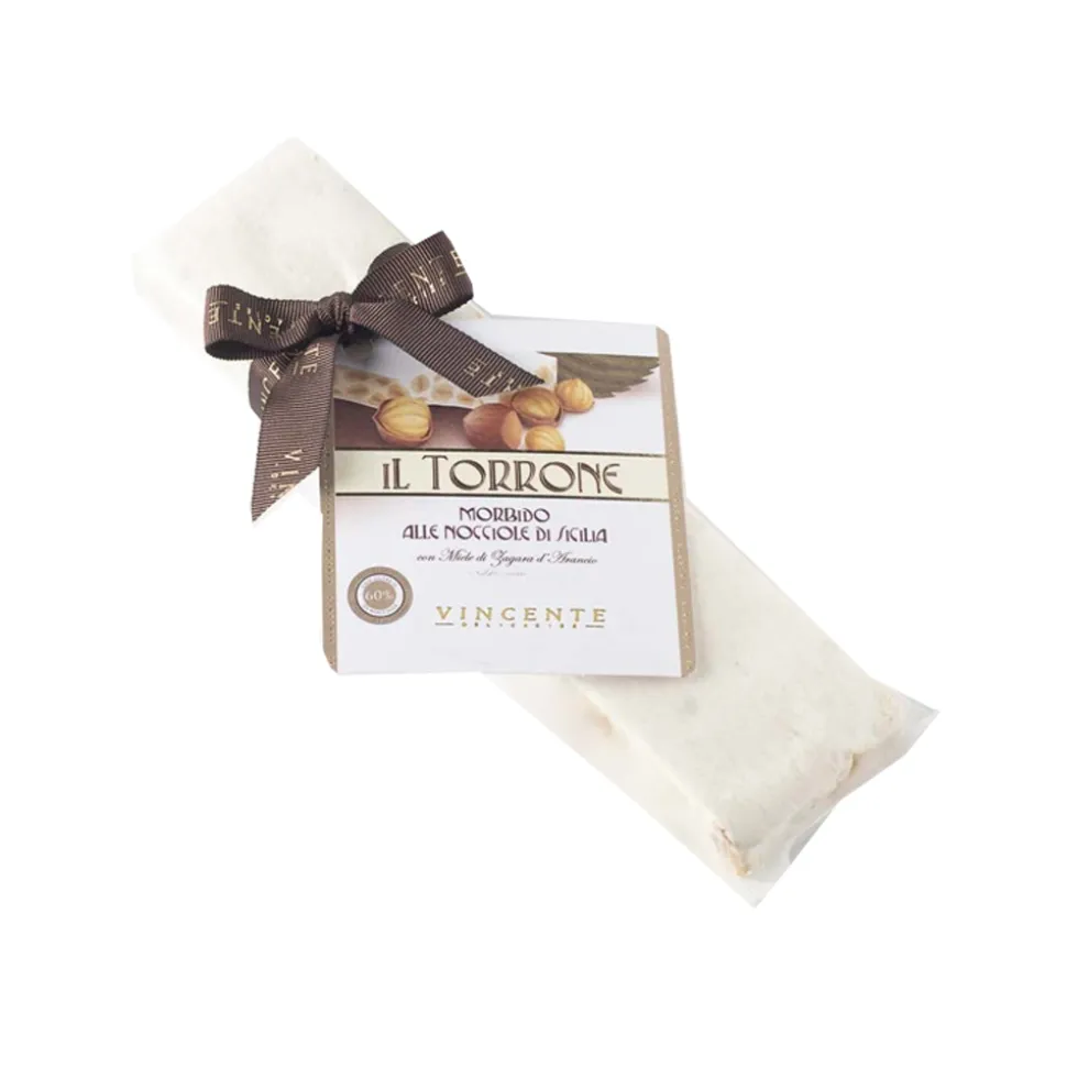 Vincente Delicacies - Soft Nougat Bar with Sicilian Hazelnuts - Opal Ribbon Flow-Pack - Avvenice