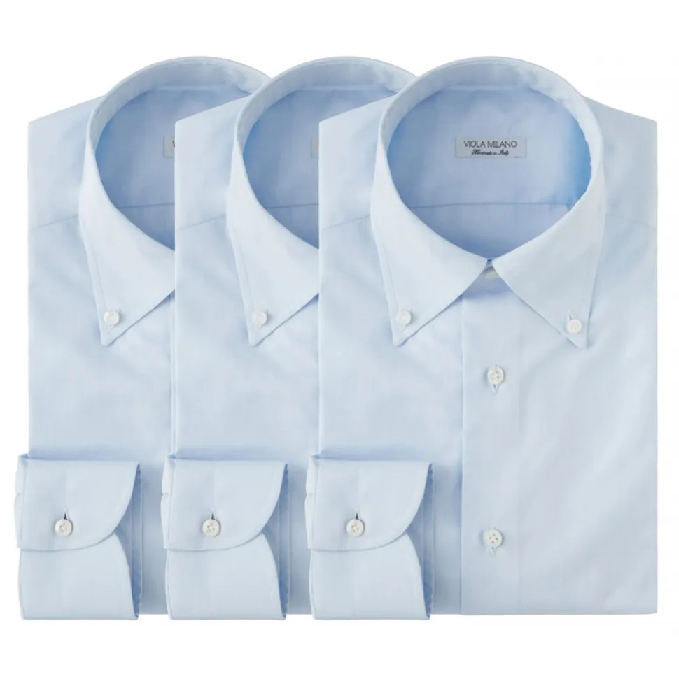 Viola Milano - 3 Classic Solid Package Button-Down Collar Shirt - Classic Blue - Handmade in Italy - Luxury Exclusive Collection - Avvenice