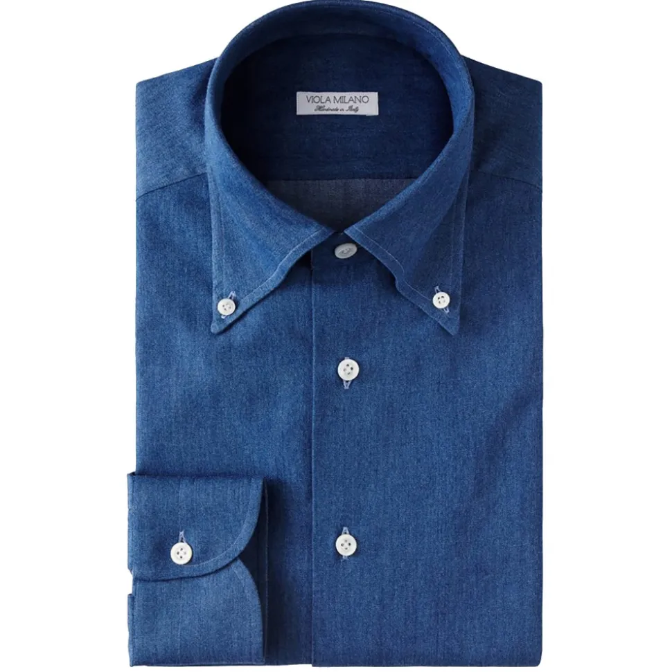 Viola Milano - 3 Classic Solid Package Button-Down Collar Shirt - Denim - Handmade in Italy - Luxury Exclusive Collection - Avvenice