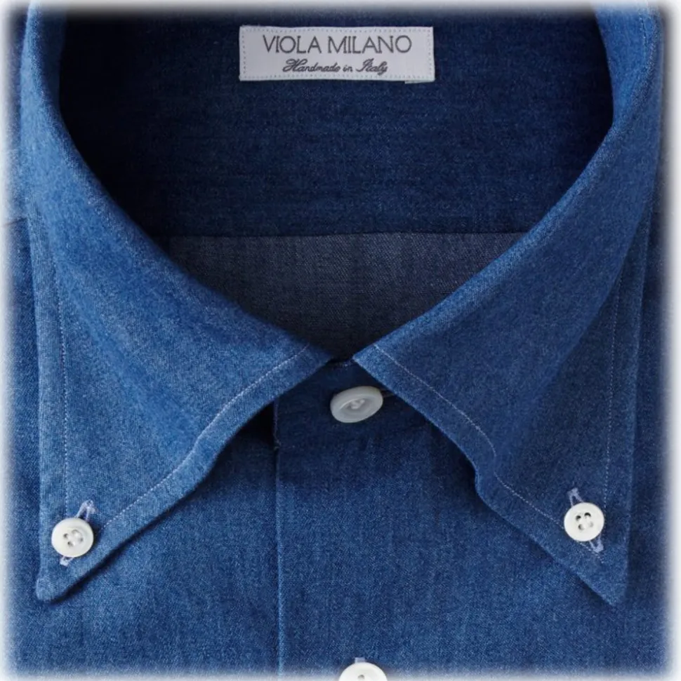 Viola Milano - 3 Classic Solid Package Button-Down Collar Shirt - Denim - Handmade in Italy - Luxury Exclusive Collection - Avvenice