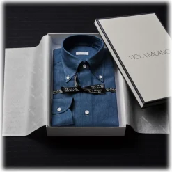 Viola Milano - 3 Classic Solid Package Button-Down Collar Shirt - Denim - Handmade in Italy - Luxury Exclusive Collection - Avvenice