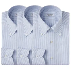 Viola Milano - 3 Oxford Stripe Package Button-Down Collar Shirt - Blue/White - Handmade in Italy - Luxury Exclusive Collection - Avvenice